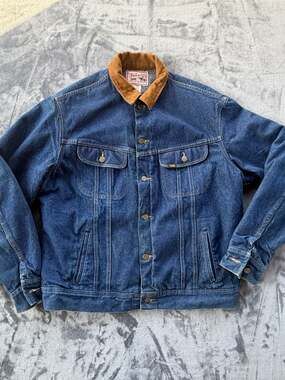 Vintage Lee Storm Rider Blanket-Lined Denim Trucker Jacket with Corduroy Collar